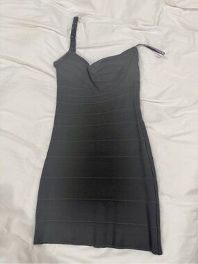 Herve Leger Black One-Shoulder Bandage Bodycon Dress